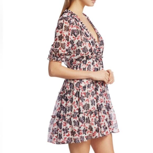 CINQ À SEPT 'Tish' Floral-Print Ruffle-Trim Mini-Dress, Ivory Multi - Picture 3 of 4
